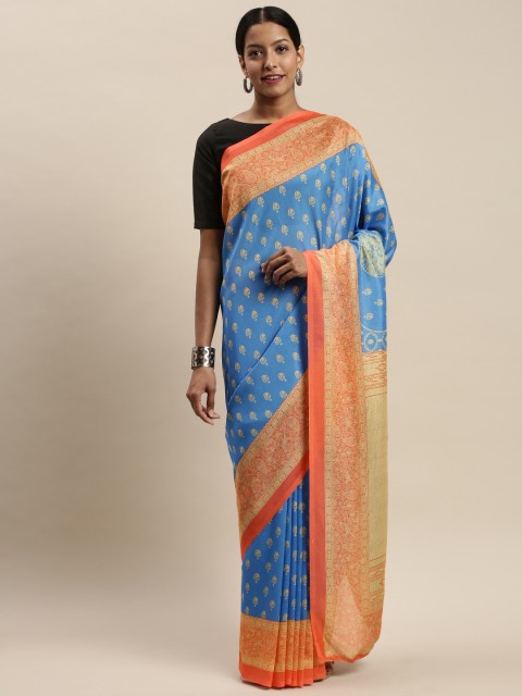 

DIVASTRI Blue & Orange Printed Saree