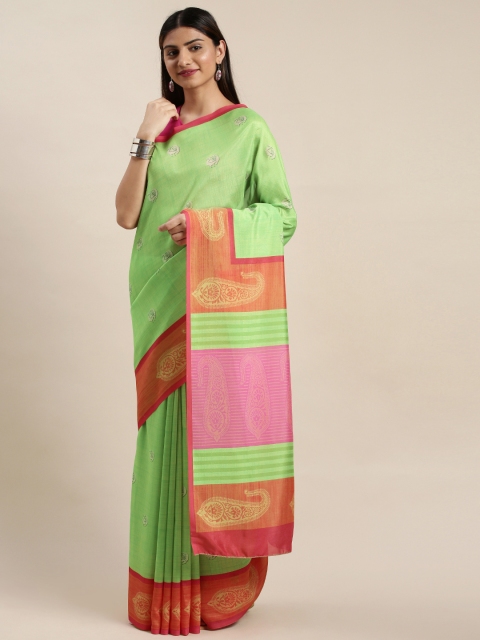 

DIVASTRI Lime Green & Orange Printed Saree