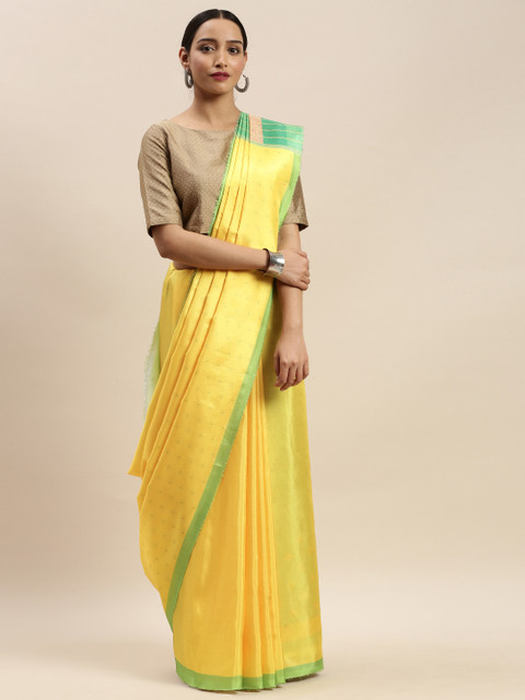 

DIVASTRI Yellow & Lime Green Floral Printed Saree