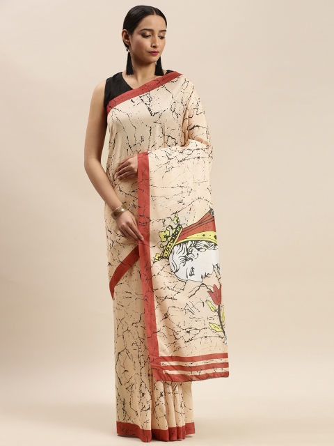 

DIVASTRI Peach-Coloured & Black Printed Saree