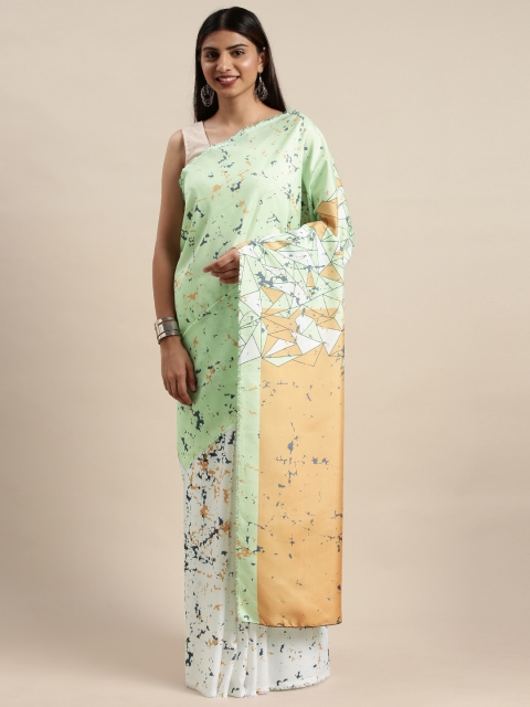 

DIVASTRI White & Green Poly Silk Printed Saree