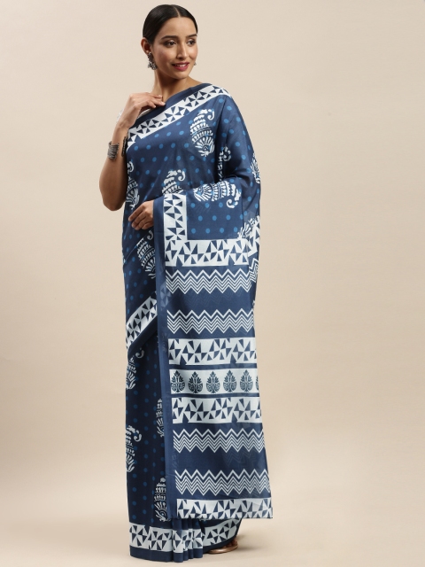 

DIVASTRI Blue & White Poly Silk Printed Celebrity Saree