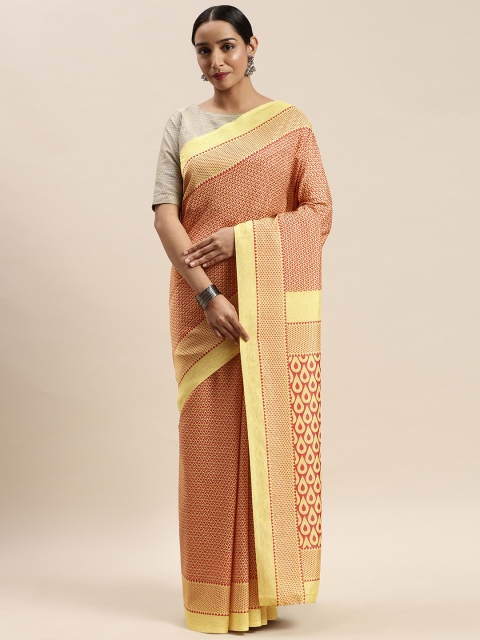 

DIVASTRI Red & Cream-Coloured Poly Silk Digital Printed Celebrity Saree