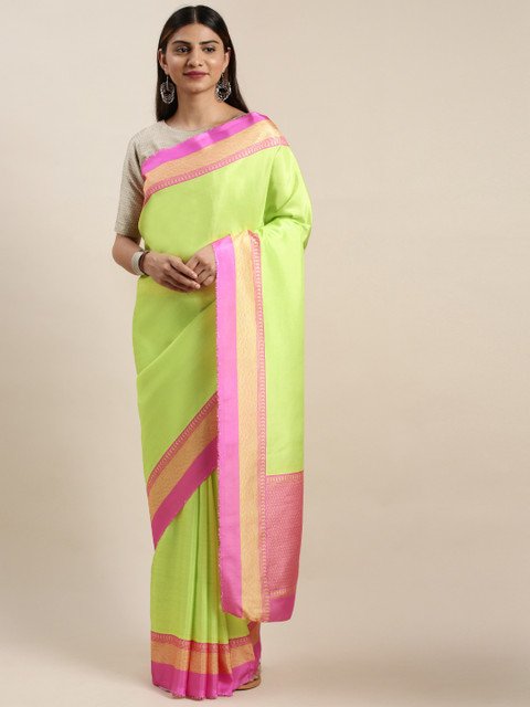 

DIVASTRI Lime Green & Pink Solid Saree