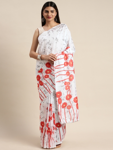 

DIVASTRI White & Red Poly Silk Printed Saree