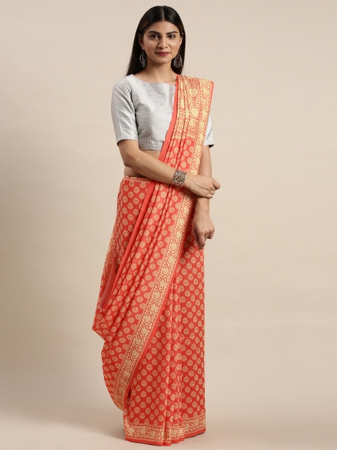 

DIVASTRI Red & Cream-Coloured Poly Silk Printed Saree
