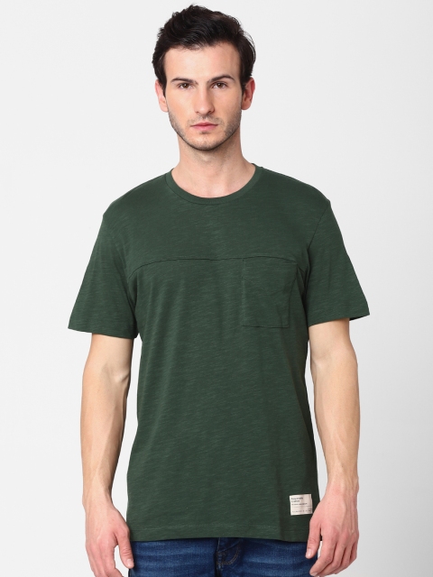 

SELECTED Men Green Solid Round Neck T-shirt