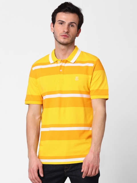 

SELECTED Men Yellow & White Striped Polo Collar T-shirt