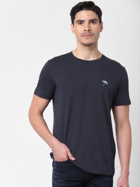 

SELECTED Men Navy Blue Solid Round Neck Organic Cotton T-shirt