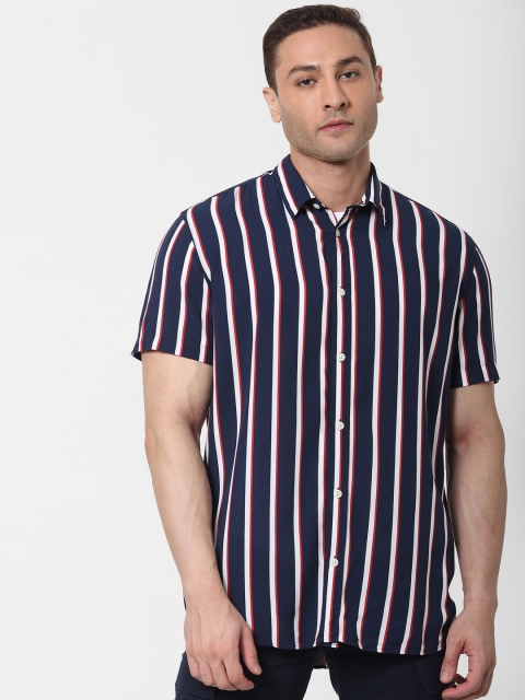 

SELECTED Men Navy Blue & White Striped Casual Shirt