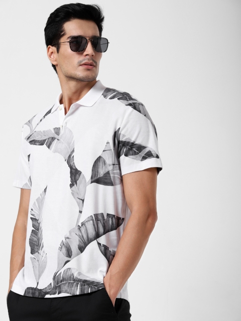 

SELECTED Men White Printed Organic Cotton Polo Collar T-shirt