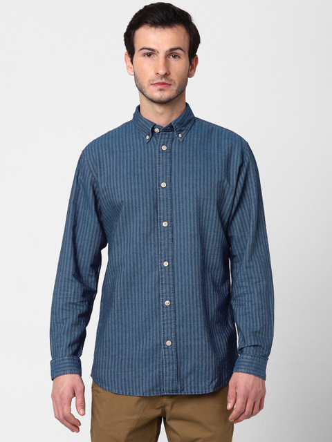 

SELECTED Men Blue Slim Fit Striped Organic Cotton Casual Shirt