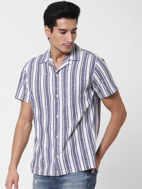 

SELECTED Men Blue & White Regular Fit Organic Cotton Striped Casual Shirt