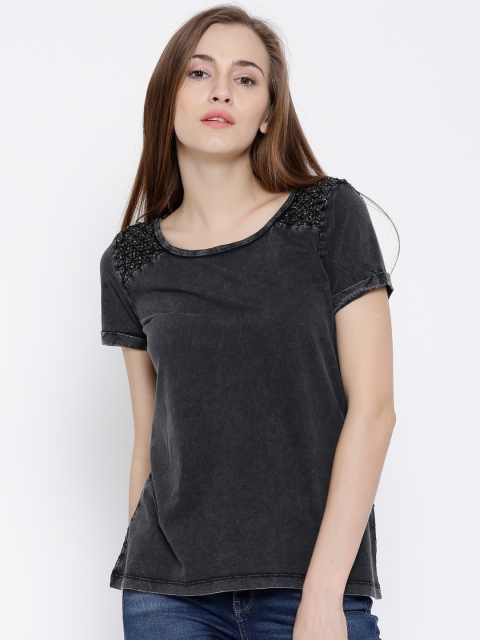 

Vero Moda Charcoal Grey Washed Crochet Back Top, White