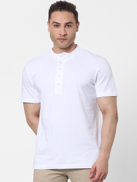 

SELECTED Men White Solid Organic Cotton Henley Neck T-shirt