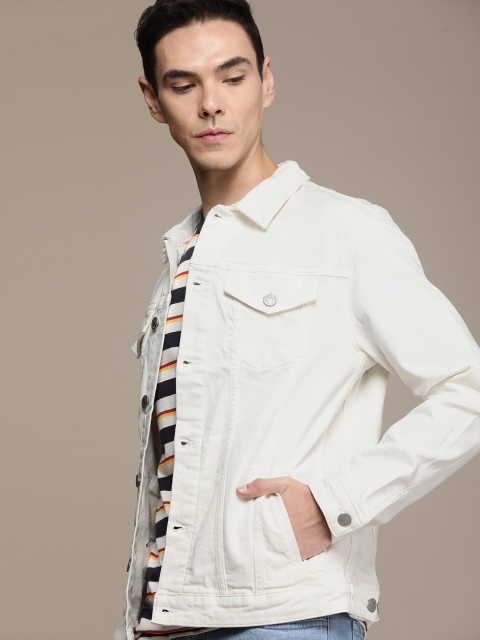

SELECTED Men White Solid Cotton Denim Jacket