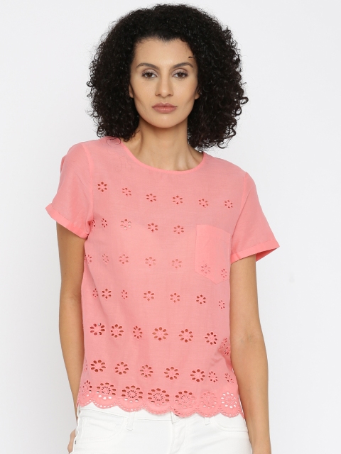

Vero Moda Women Coral Pink Self-Design Round Neck Top
