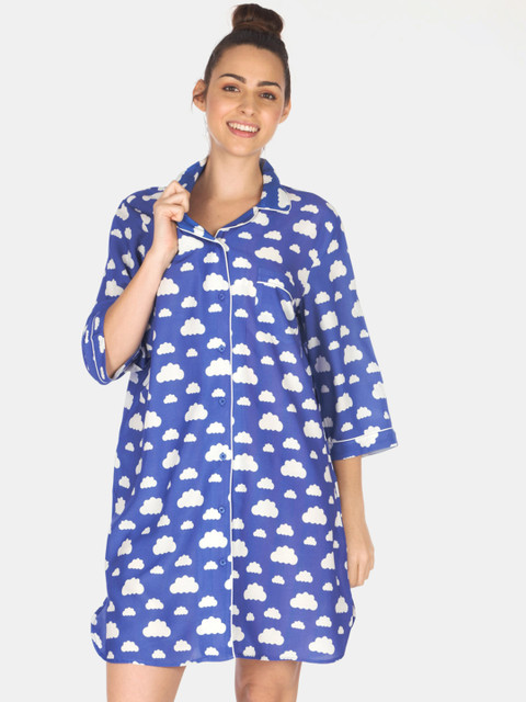 

Smugglerz Women Blue & White Printed Sleep Shirt