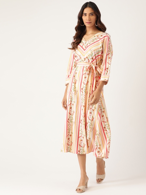 

AND Beige & Pink Striped A-Line Midi Dress