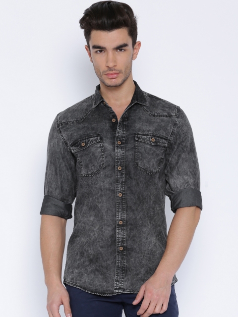 

Nature Casuals Black Washed Denim Slim Casual Shirt