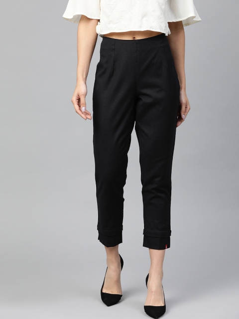 

Biba Women Black Slim Fit Solid Cropped Regular Trousers