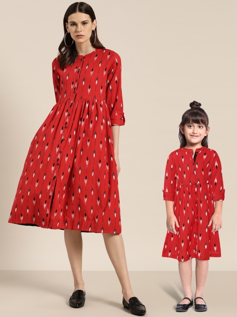

Sangria Women Red & White Pure Cotton Printed A-Line Dress