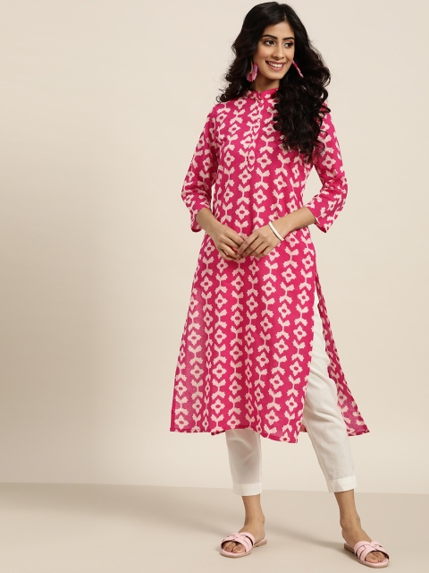 

Sangria Women Pink & White Ethnic Motifs Print Straight Kurta
