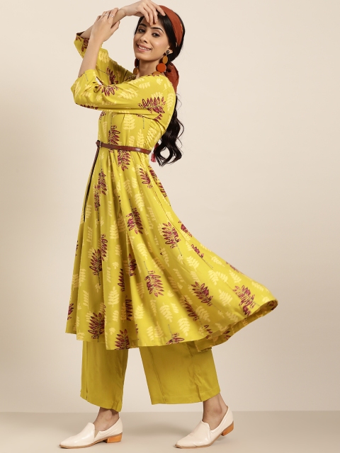 

Sangria Women Lime Green & Magenta Printed Kurta with Palazzos