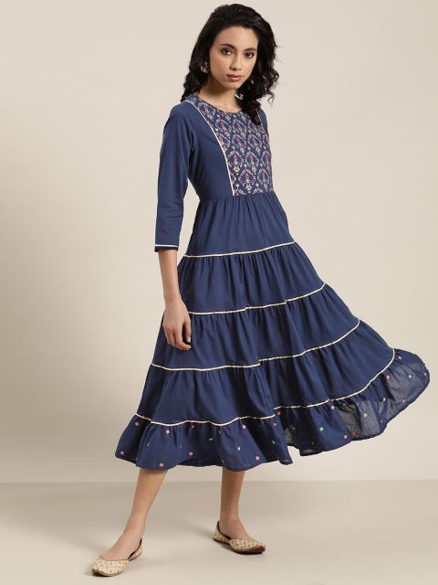 

Sangria Women Navy Blue Printed A-Line Dress