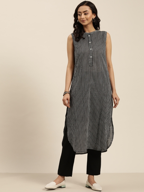 

Sangria Women Black & White Striped Straight Kurta