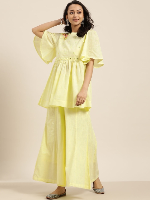 

Sangria Women Lime Green Pure Cotton Yoke Design Kurta with Palazzos