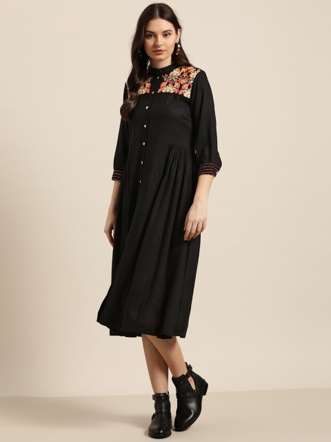 

Sangria Women Black Embroidered A-Line Dress