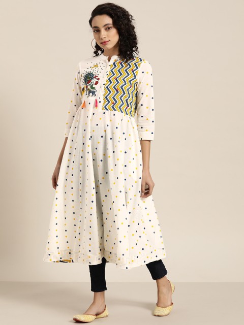 

Sangria Women Off-White & Navy Blue Pure Cotton Printed Anarkali Kurta