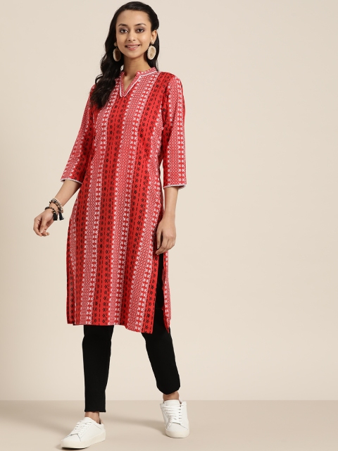 

Sangria Women Red & White Pure Cotton Printed Straight Kurta