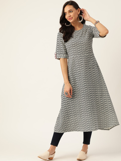 

Sangria Women Black & White Geometric Printed Pure Cotton Kurta