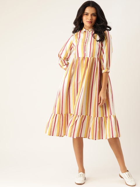 

Sangria Mustard Yellow & Maroon Striped Shirt Midi Dress