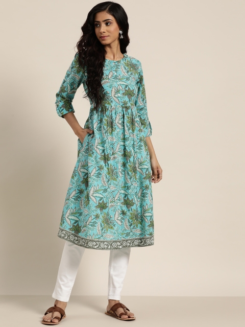 

Sangria Women Green Pure Cotton Printed A-Line Kurta