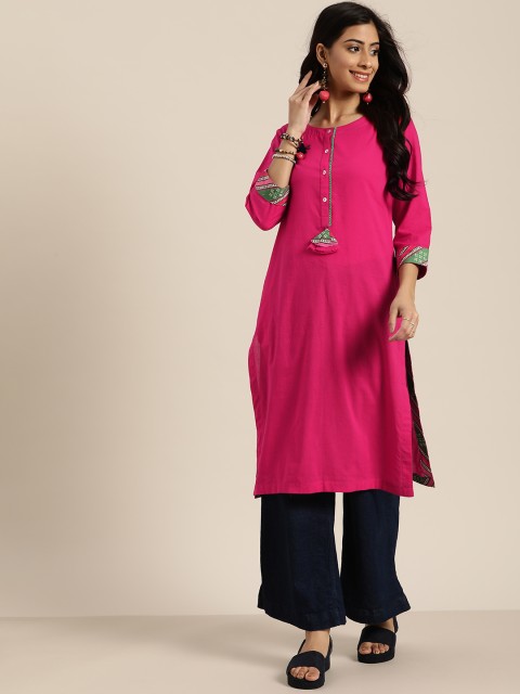 

Sangria Women Magenta Solid Cotton Kurta