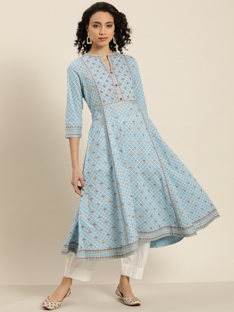 

Sangria Women Blue & White Printed Pure Cotton A-Line Kurta