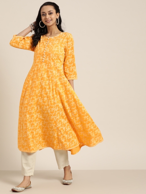 

Sangria Women Yellow & White Pure Cotton Printed Anarkali Kurta