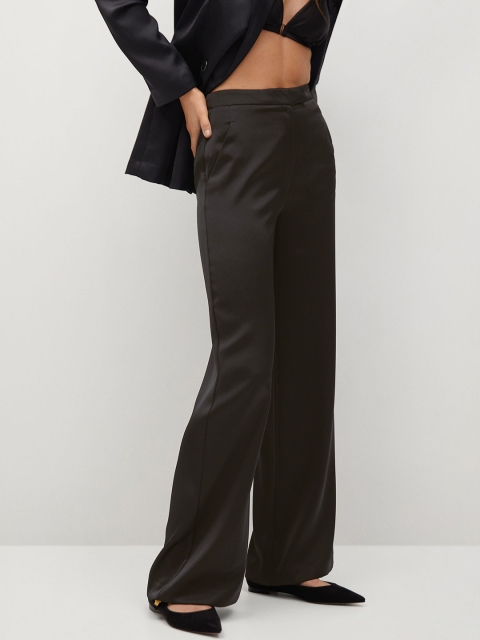 

MANGO Women Black Satin Finish Regular Fit Solid Parallel Trousers