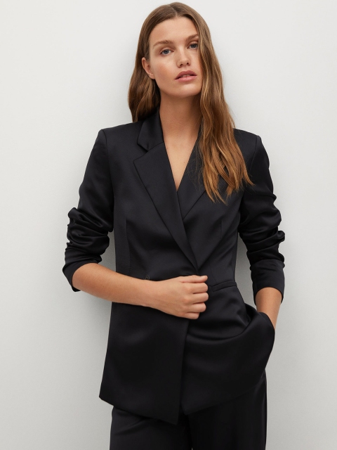 

MANGO Women Black Solid Single Breasted Casual Blazer