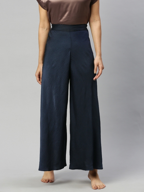 

urban undress Women Navy Blue Solid Wide Leg Lounge Pants