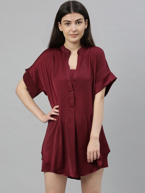 

urban undress Women Burgundy Solid Night suit