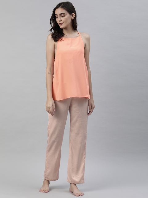 

urban undress Women Peach-Coloured Solid Night Suit