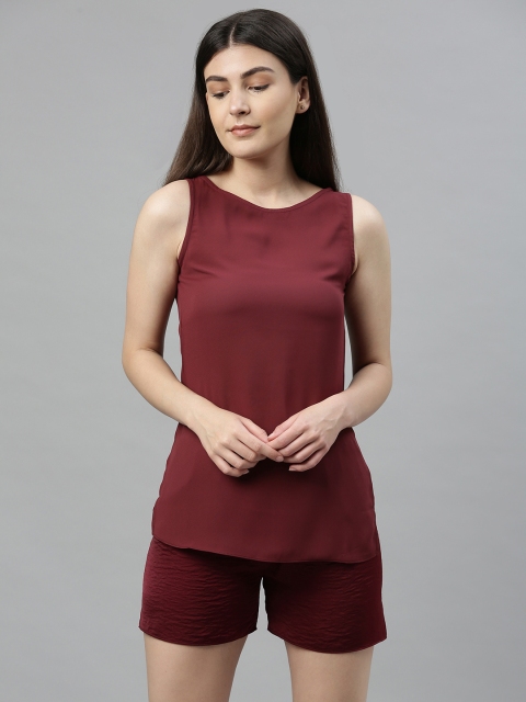

urban undress Women Burgundy Solid Night suit
