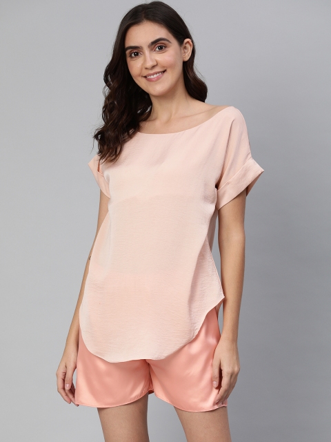 

urban undress Women Peach-Coloured Solid Night Suit