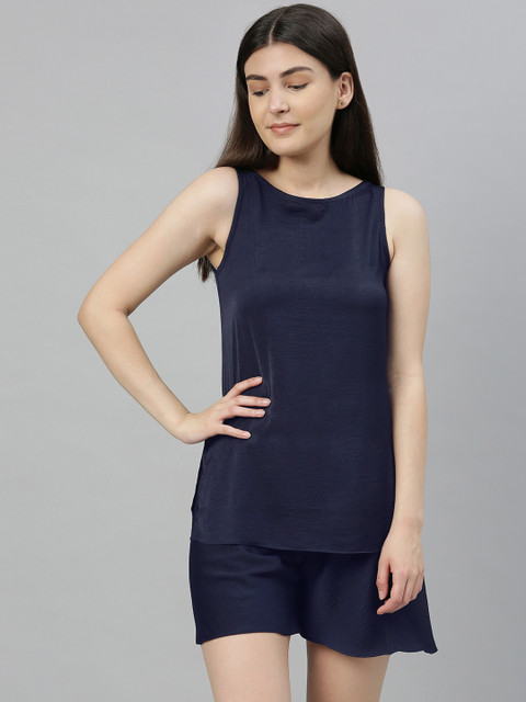 

urban undress Women Navy Blue Solid Night suit