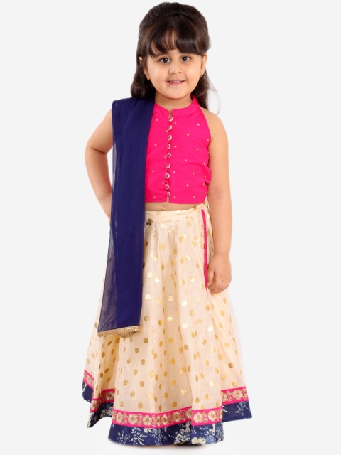 

Lil Peacock Girls Pink & Cream-Coloured Embellished Ready to Wear Lehenga & Blouse with Dupatta