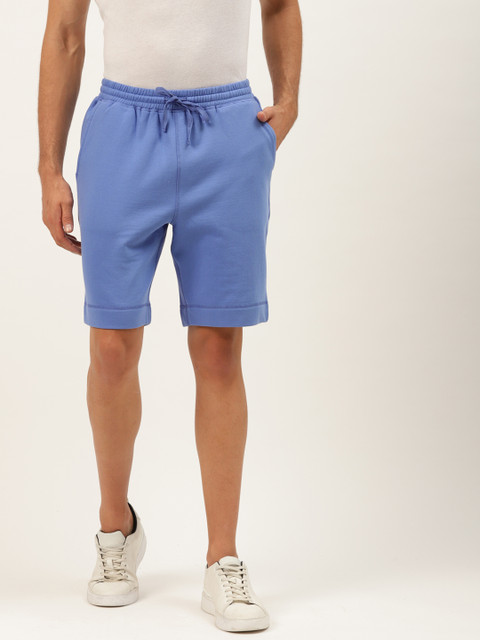 

ether Men Blue Pure Cotton Solid Mid-Rise Regular Shorts